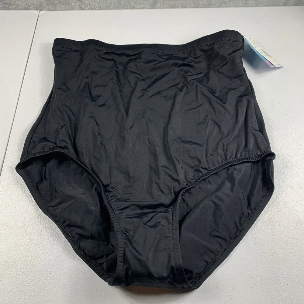 Swim Solutions Women's Swim Bottoms Size 16 Black Solid High Waisted Brief NWT‎ - Picture 2 of 7